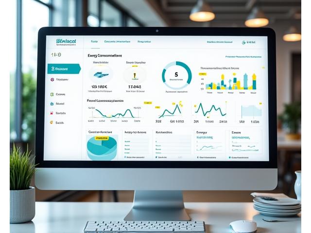 A computer screen displaying a clear energy consumption analytics dashboard with graphs and data.