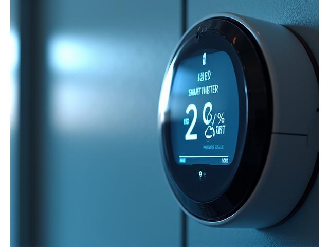 A modern smart energy meter displaying real-time energy consumption data.